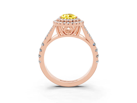 Rose gold Double Halo Pear Cut Yellow Sapphire Pavé Split Shank Ring with Prong Setting_3