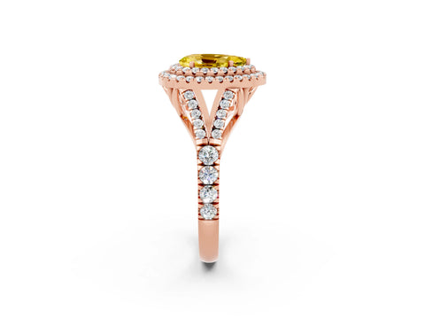 Rose gold Double Halo Pear Cut Yellow Sapphire Split Shank Engagement Ring with Four-Prong Setting_2