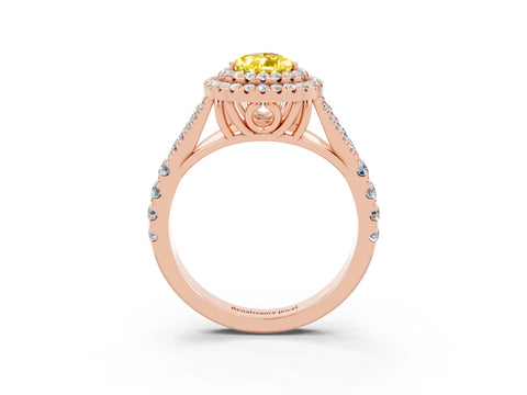 Rose gold Double Halo Pear Cut Yellow Sapphire Split Shank Engagement Ring with Four-Prong Setting_3