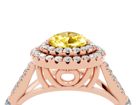 Rose gold Double Halo Pear Cut Yellow Sapphire Split Shank Engagement Ring with Four-Prong Setting_4