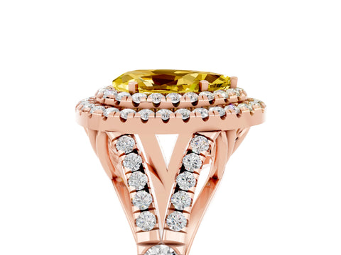 Rose gold Double Halo Pear Cut Yellow Sapphire Split Shank Engagement Ring with Four-Prong Setting_5