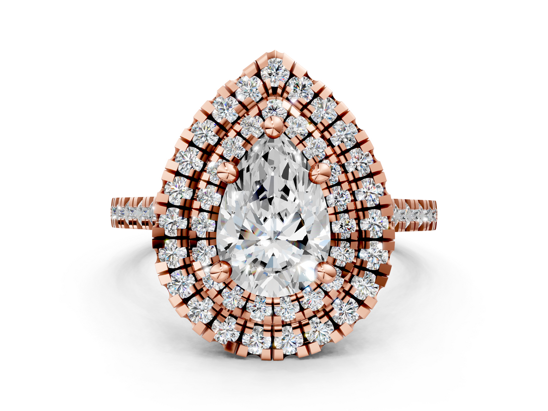 Rose gold Double Halo Pear Diamond Pave Band with Four-Prong Setting_59