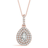 Rose gold Double Halo Pear Diamond Pendant with Pavé Setting