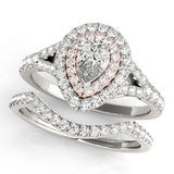10K Rose Gold Double Halo 1.59 Carat F VS1 Pear-Shaped Split Shank Diamond Ring with Prong Setting