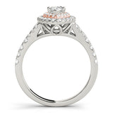 10K Rose Gold Double Halo 2.59 Carat F VS1 Pear-Shaped Split Shank Diamond Ring with Prong Setting