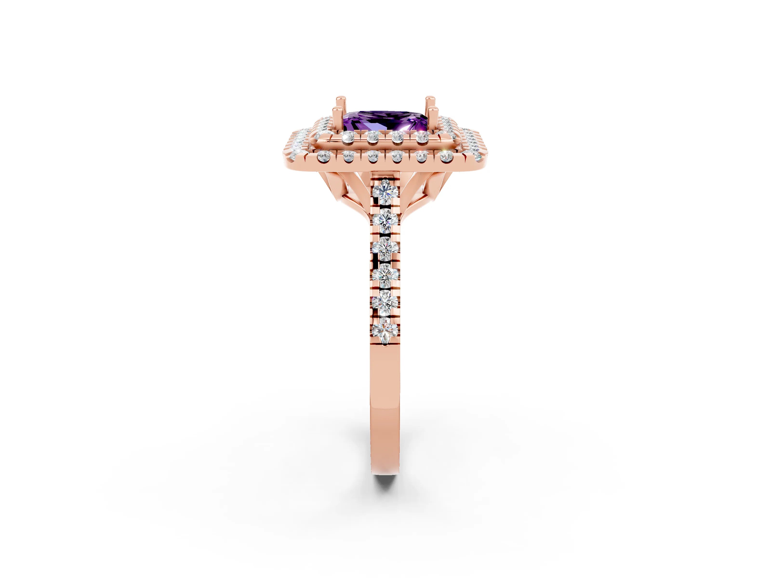 Rose gold Double Halo Princess Cut Amethyst Pavé Band with Four-Prong Setting_2