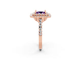 Rose gold Double Halo Princess Cut Amethyst Pavé Band with Four-Prong Setting_2