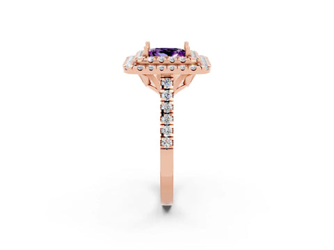 Rose gold Double Halo Princess Cut Amethyst Pavé Band with Four-Prong Setting_2