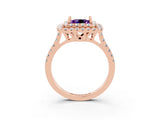 Rose gold Double Halo Princess Cut Amethyst Pavé Band with Four-Prong Setting_3