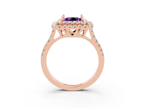 Rose gold Double Halo Princess Cut Amethyst Pavé Band with Four-Prong Setting_3