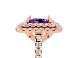 Rose gold Double Halo Princess Cut Amethyst Pavé Band with Four-Prong Setting_5
