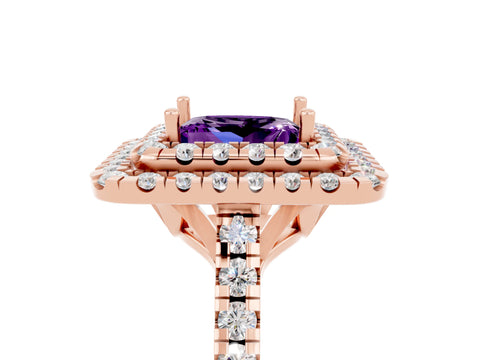 Rose gold Double Halo Princess Cut Amethyst Pavé Band with Four-Prong Setting_5
