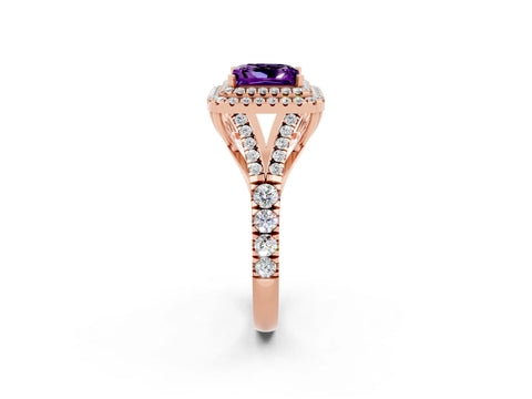 Rose gold Double Halo Princess Cut Amethyst Split Shank Engagement Ring with Four-Prong Setting_2