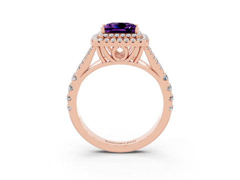Rose gold Double Halo Princess Cut Amethyst Split Shank Engagement Ring with Four-Prong Setting_3