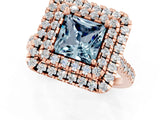 Rose gold Double Halo Princess Cut Aquamarine Pavé Band with Four-Prong Setting_1