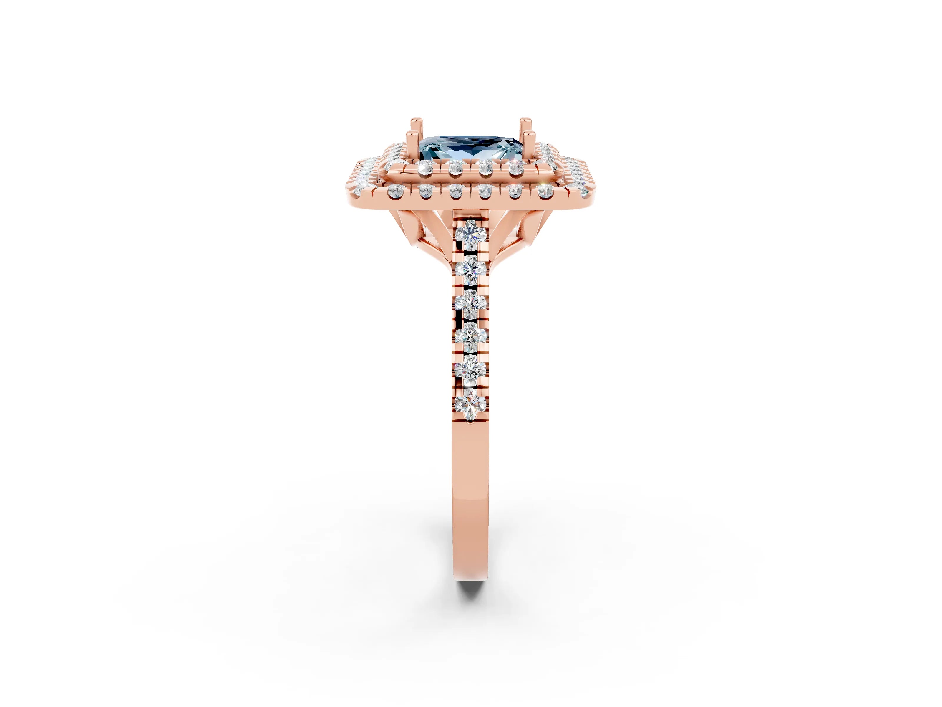 Rose gold Double Halo Princess Cut Aquamarine Pavé Band with Four-Prong Setting_2