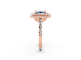 Rose gold Double Halo Princess Cut Aquamarine Pavé Band with Four-Prong Setting_2