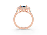 Rose gold Double Halo Princess Cut Aquamarine Pavé Band with Four-Prong Setting_3