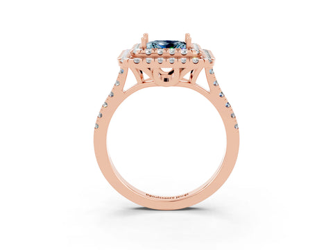 Rose gold Double Halo Princess Cut Aquamarine Pavé Band with Four-Prong Setting_3