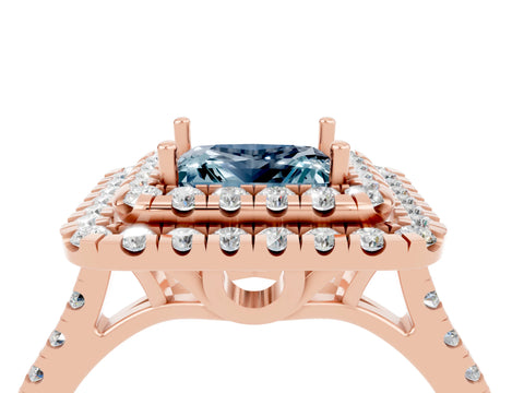Rose gold Double Halo Princess Cut Aquamarine Pavé Band with Four-Prong Setting_4