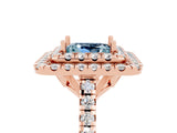 Rose gold Double Halo Princess Cut Aquamarine Pavé Band with Four-Prong Setting_5