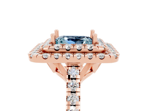 Rose gold Double Halo Princess Cut Aquamarine Pavé Band with Four-Prong Setting_5