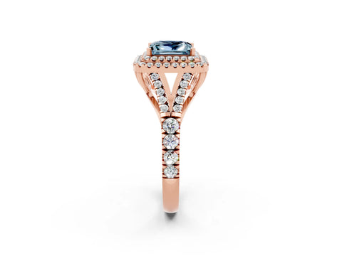 Rose gold Double Halo Princess Cut Aquamarine Pavé Split Shank Ring with Prong Setting_2