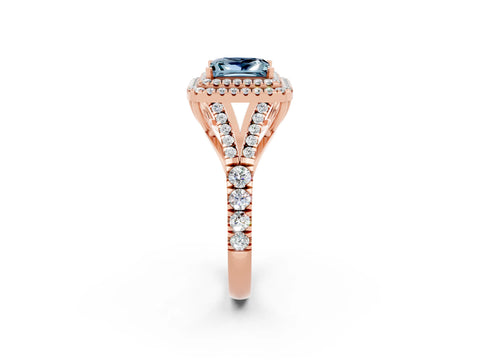 Rose gold Double Halo Princess Cut Aquamarine Split Shank Engagement Ring with Four-Prong Setting_2