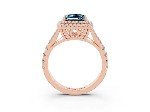 Rose gold Double Halo Princess Cut Aquamarine Split Shank Engagement Ring with Four-Prong Setting_3