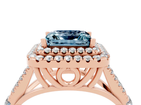 Rose gold Double Halo Princess Cut Aquamarine Split Shank Engagement Ring with Four-Prong Setting_4