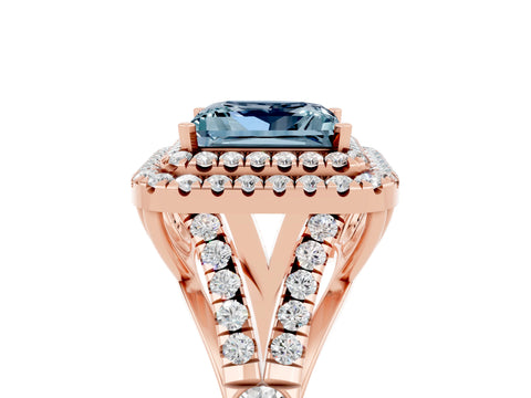Rose gold Double Halo Princess Cut Aquamarine Split Shank Engagement Ring with Four-Prong Setting_5