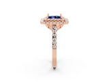 Rose gold Double Halo Princess Cut Blue Sapphire Pavé Band with Four-Prong Setting_2
