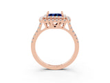 Rose gold Double Halo Princess Cut Blue Sapphire Pavé Band with Four-Prong Setting_3
