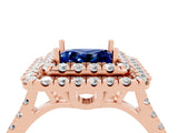 Rose gold Double Halo Princess Cut Blue Sapphire Pavé Band with Four-Prong Setting_4