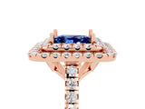Rose gold Double Halo Princess Cut Blue Sapphire Pavé Band with Four-Prong Setting_5