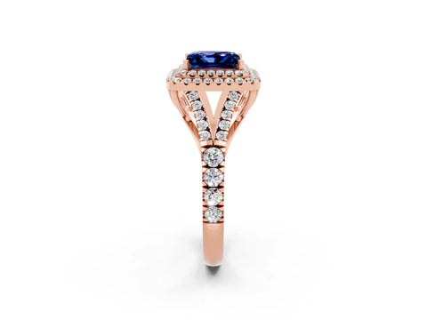 Rose gold Double Halo Princess Cut Blue Sapphire Split Shank Engagement Ring with Four-Prong Setting_2