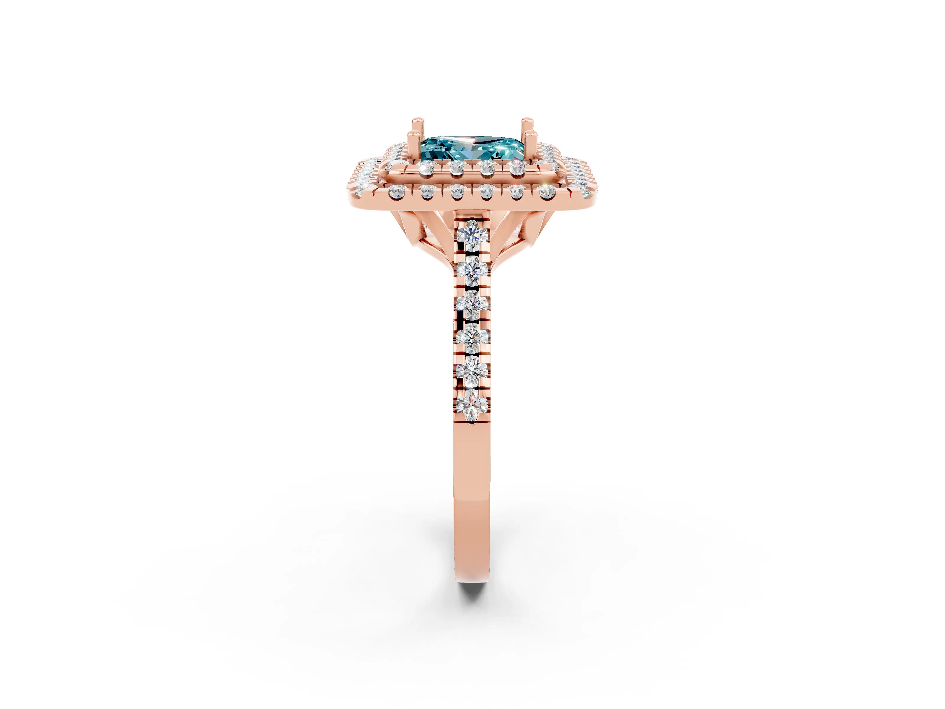 Rose gold Double Halo Princess Cut Blue Topaz Pavé Band with Four-Prong Setting_2