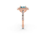 Rose gold Double Halo Princess Cut Blue Topaz Pavé Band with Four-Prong Setting_2