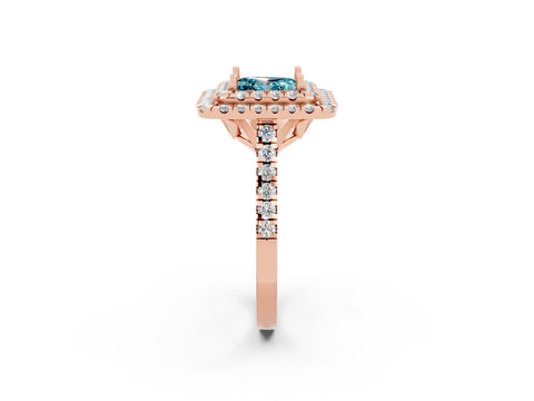 Rose gold Double Halo Princess Cut Blue Topaz Pavé Band with Four-Prong Setting_2
