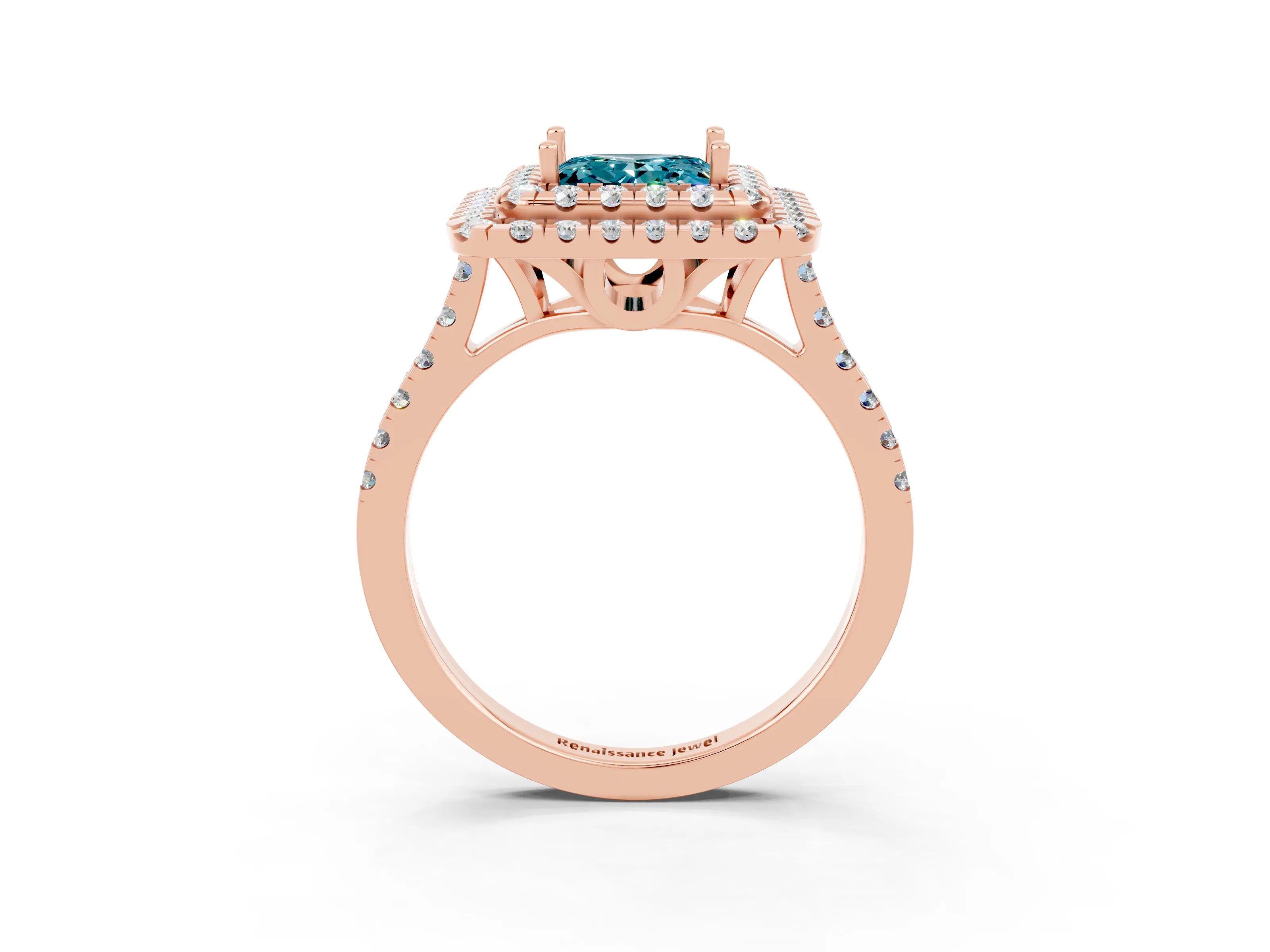 Rose gold Double Halo Princess Cut Blue Topaz Pavé Band with Four-Prong Setting_3