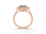 Rose gold Double Halo Princess Cut Blue Topaz Pavé Band with Four-Prong Setting_3
