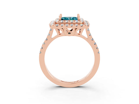 Rose gold Double Halo Princess Cut Blue Topaz Pavé Band with Four-Prong Setting_3