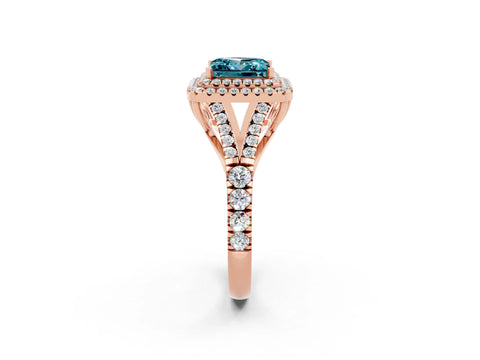 Rose gold Double Halo Princess Cut Blue Topaz Split Shank Engagement Ring with Four-Prong Setting_2