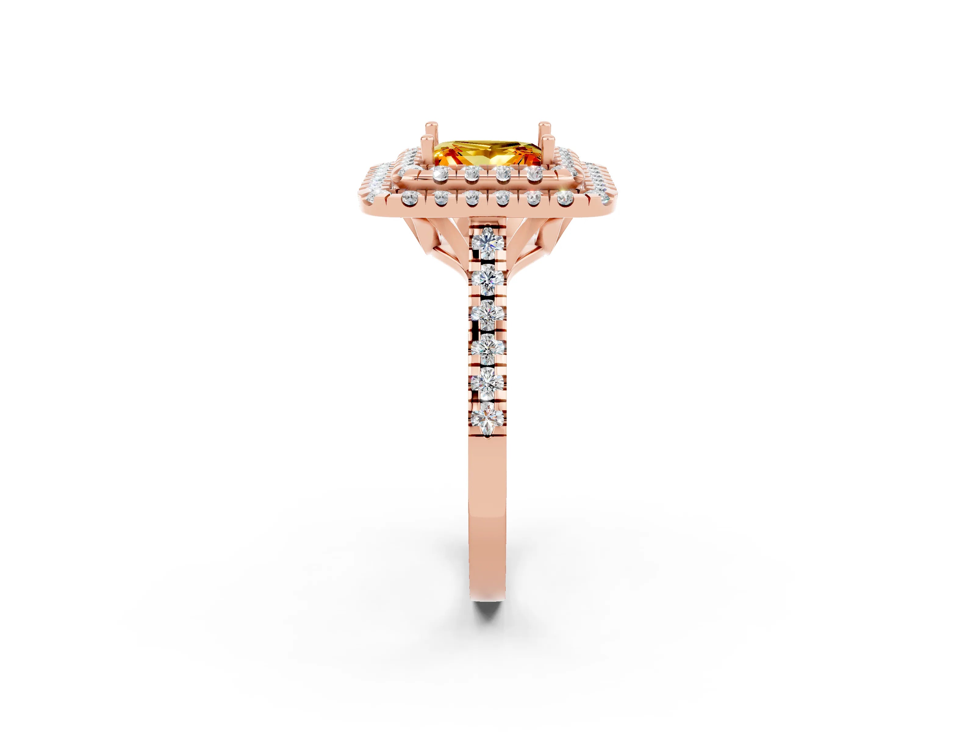 Rose gold Double Halo Princess Cut Citrine Pavé Band with Four-Prong Setting_2