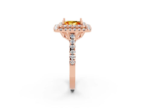 Rose gold Double Halo Princess Cut Citrine Pavé Band with Four-Prong Setting_2