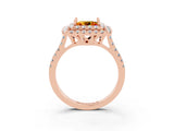 Rose gold Double Halo Princess Cut Citrine Pavé Band with Four-Prong Setting_3