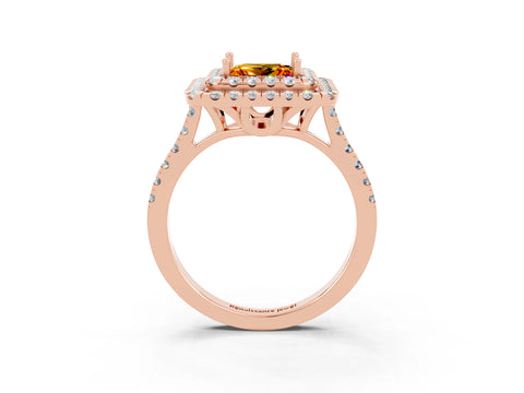 Rose gold Double Halo Princess Cut Citrine Pavé Band with Four-Prong Setting_3