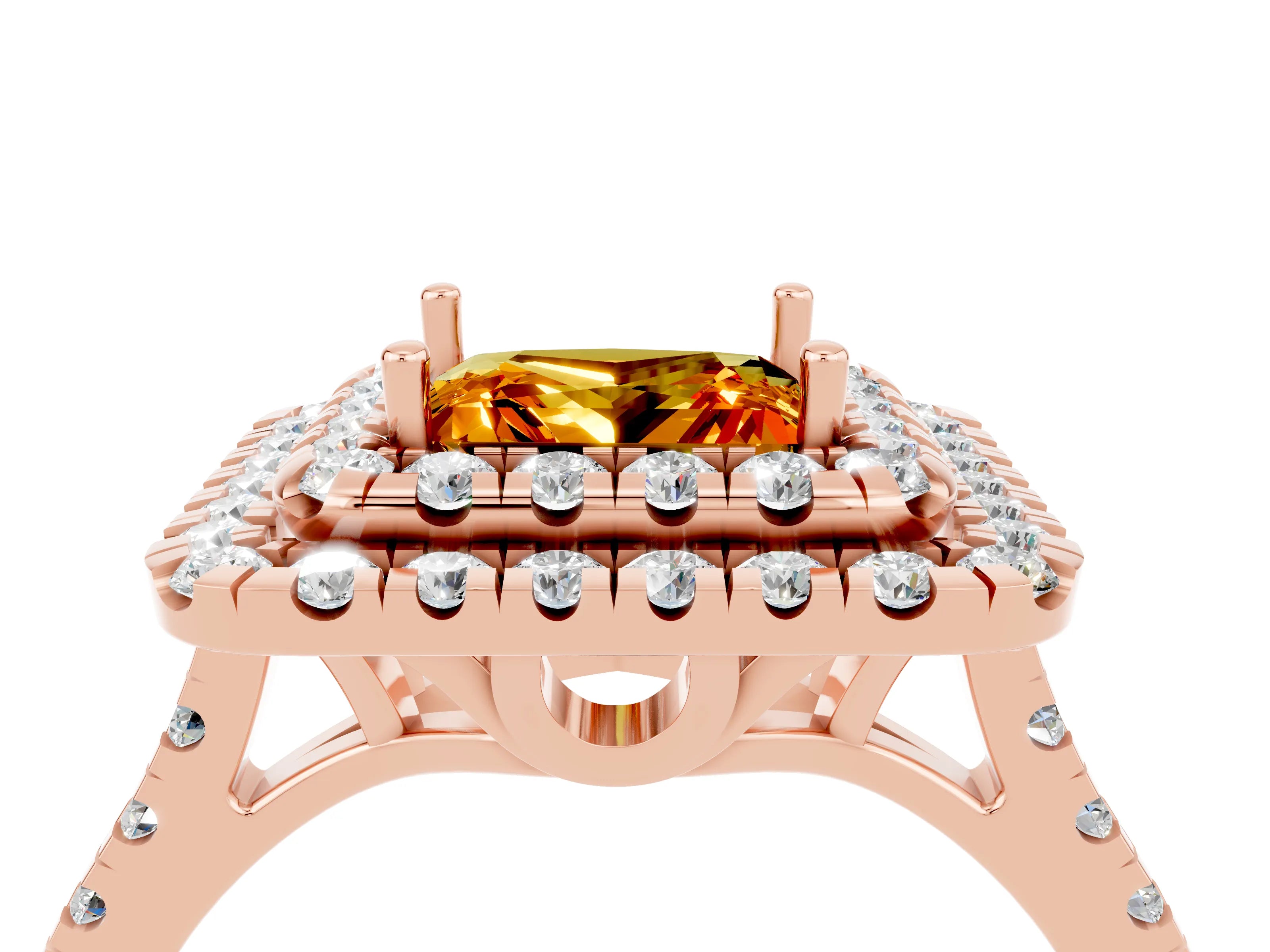 Rose gold Double Halo Princess Cut Citrine Pavé Band with Four-Prong Setting_4