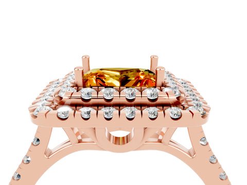 Rose gold Double Halo Princess Cut Citrine Pavé Band with Four-Prong Setting_4