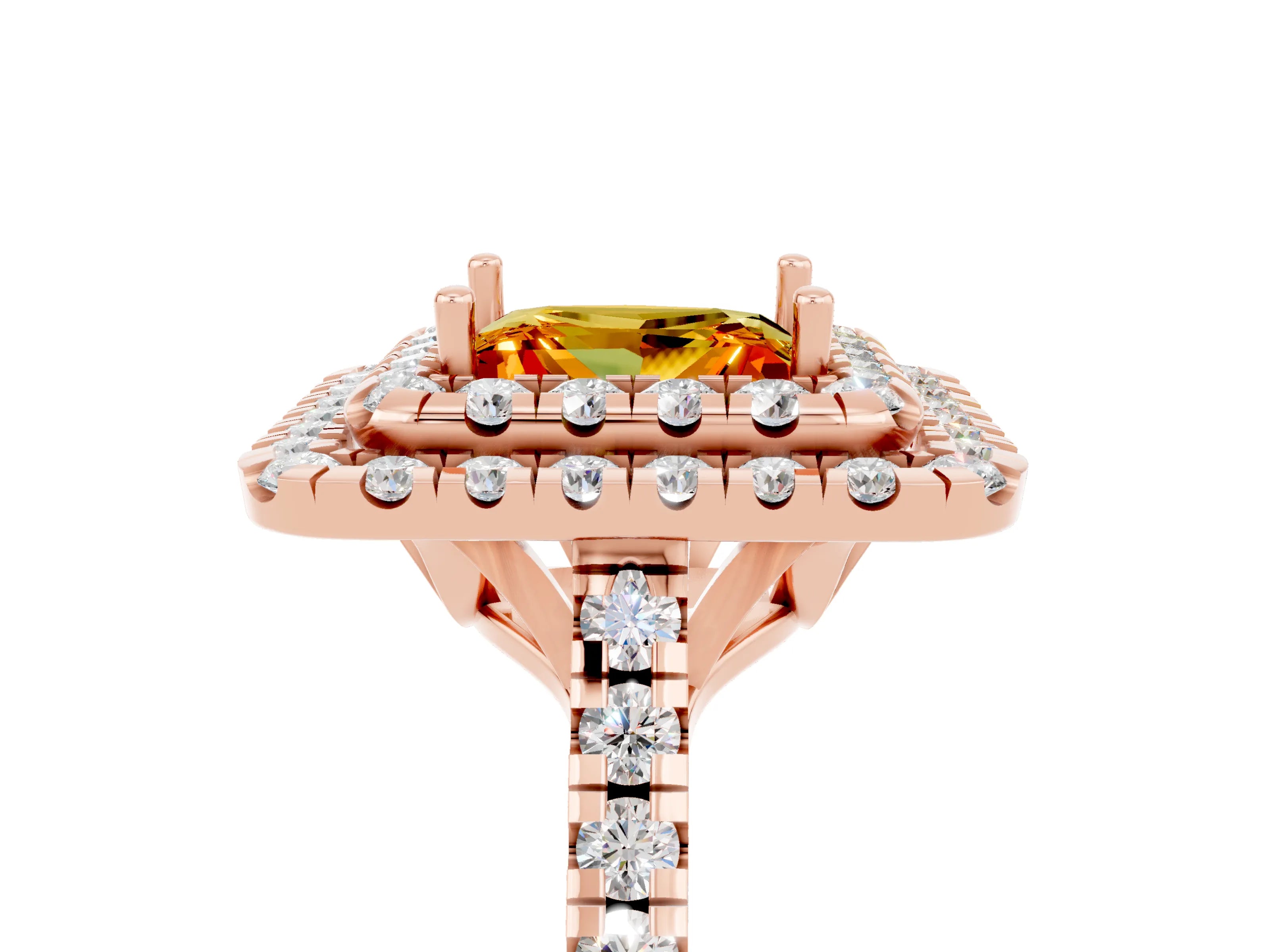 Rose gold Double Halo Princess Cut Citrine Pavé Band with Four-Prong Setting_5